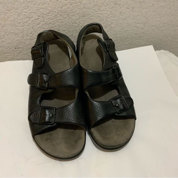 SAS Relaxed Sandals Womens 10.5 M Black Pebbled Leather Double Strap Slingback - Picture 1 of 12